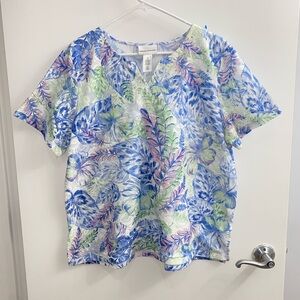 Alfred Dunner Multicolor Floral Laced Short Sleeve Blouse Size XL